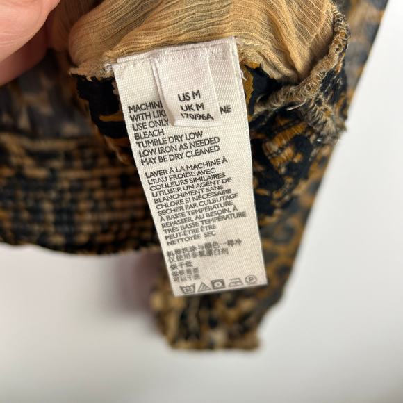 Free People Roma Blouse Leopard Cheetah Animal Print Smocked Chiffon Size Medium - Picture 4 of 10